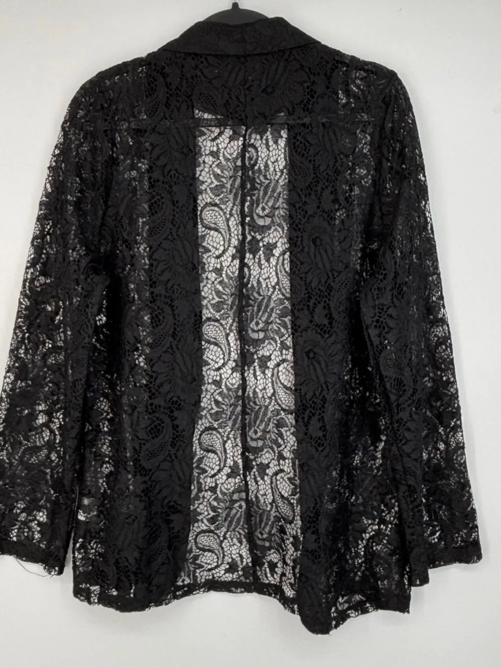 Womens XL 0XL Open Front Blazer Jacket Black Sheer Lace Shawl Collar Long Sleeve